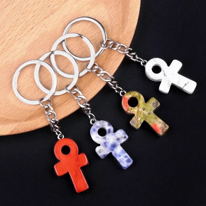 20x30mm Symbol of Life Shaped Keychain Handle Cross Quartz Fluorite Citrine Amethyst Pendants For Motorcycle Key Chain Love Gift - Image 4