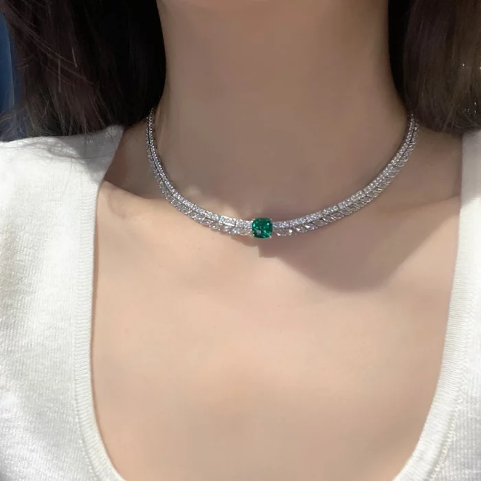 Wong Rain Vintage 925 Sterling Silver Emerald High Carbon Diamond Gemstone Sparkling Necklace Pendant Jewelry Anniversary Gifts - Image 4