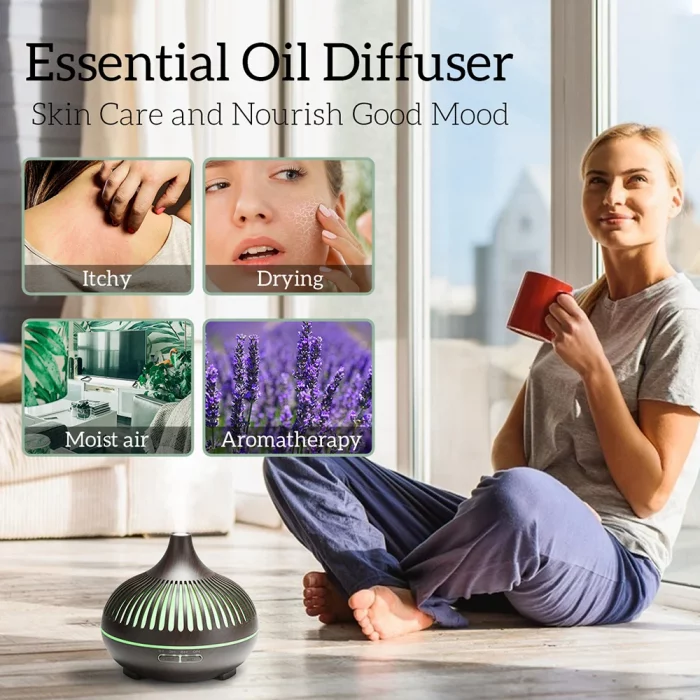 500ML Aromatherapy Essential Oil Diffuser Wood Grain Remote Control Ultrasonic Air Humidifier Cool with 7 Color LED Lights - Image 4