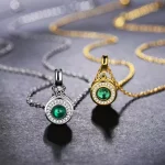 18K Yellow Gold Plated Lab Grown Emerald Gemstone Necklaces for Women 925 Sterling Silver Jewelry Pendant Nacklace Party Gift