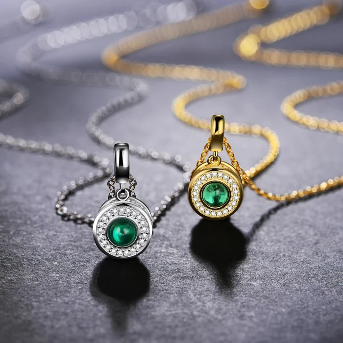 18K Yellow Gold Plated Lab Grown Emerald Gemstone Necklaces for Women 925 Sterling Silver Jewelry Pendant Nacklace Party Gift - Image 3