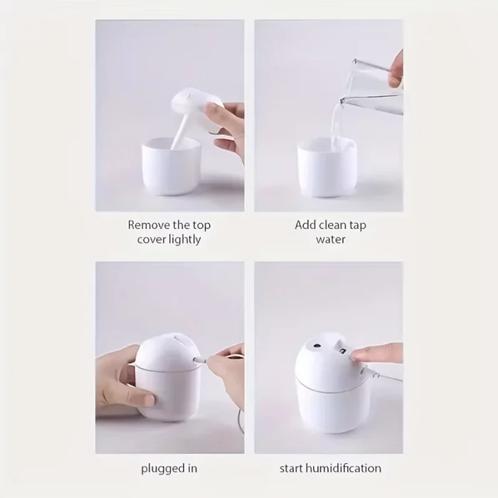 1pc Portable USB ultrasonic air humidifier, essential oil diffuser, car purifier with LED light romantic light - Image 6
