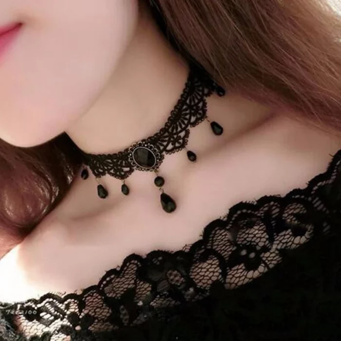New Sexy Gothic Chokers Crystal Black Lace Neck Choker Necklace Vintage Victorian Women Chocker Steampunk Jewelry - Image 5