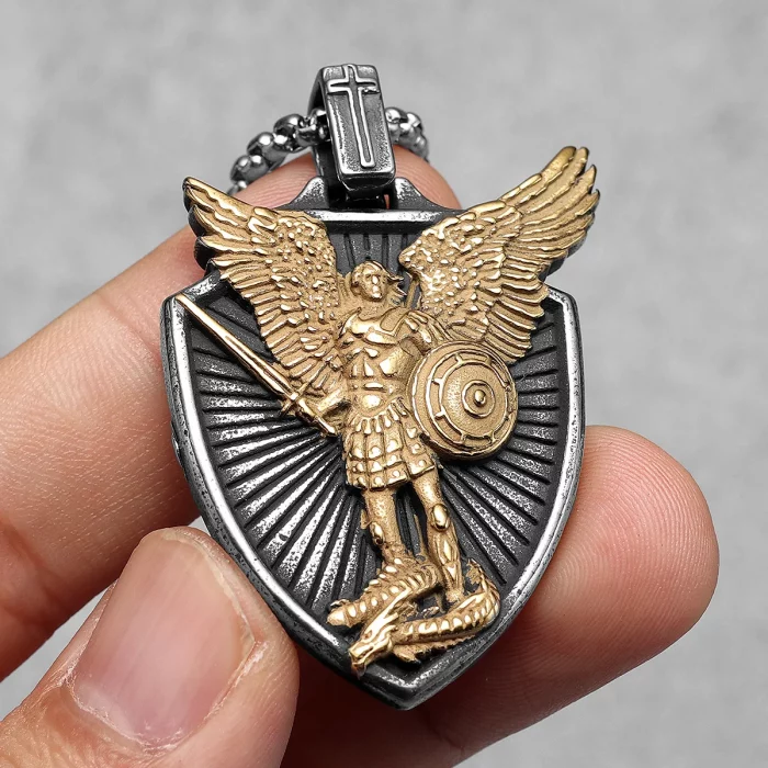 Archangel St.Michael Shield Amulet Exorcism Stainless Steel Men Necklaces Pendant Chain Punk For Women Fashion Jewelry Gifts - Image 4