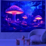 Mushroom Forest UV Reactive Tapestry Wall Hanging for Psychedelic Art Mystic Kawaii Room Decor Mandala Yoga Mat Picnic Carpet - Image 4