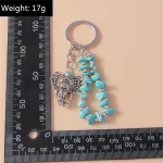 Ethnic Turquoise Stone Elephant Keychain for Women Men Key Ring Pendant Handbag Decor DIY Handmade Jewelry Gift - Image 6