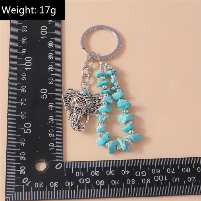 Ethnic Turquoise Stone Elephant Keychain for Women Men Key Ring Pendant Handbag Decor DIY Handmade Jewelry Gift - Image 6