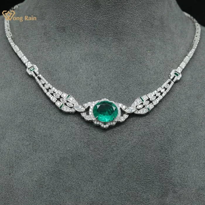 Wong Rain Vintage 100% 925 Sterling Silver 14*16 MM Oval Cut Emerald High Carbon Diamond Gemstone Pendant Necklace Fine Jewelry - Image 2