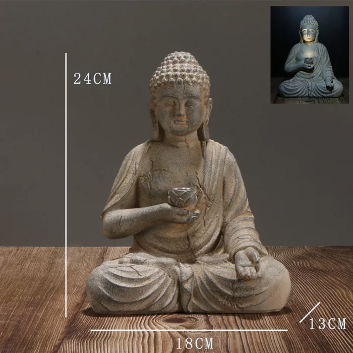 Resin Buddha Statue Sculpture Solar Powered LED Light Zen Asian Japanese Garden Decoration Outdoor Front Porch Patio Yard Home - Image 6