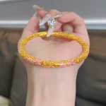 Luxury 24K 9999 Pure Gold real gold Women's Peach Blossom Enamel Filament Bracelet - Image 2