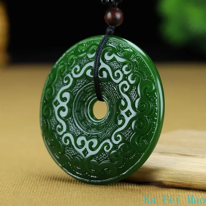 Genuine Natural Jade Pendant Green Circle Hand-polished Double-sided Carving Men and Women Lovers Models Charm Jewelry Necklace - Image 6