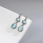 New Fashion Geometry Streamlined Long 925 Sterling Silver Jewelry Girl Natural Precious Larimar Earrings Women - Image 4