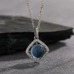 Dawn's Jewel S925 Sterling Silver Natural Aquamarine Colored Gems Necklace Women's Fashion Personality All-match Square Pendant - Image 4