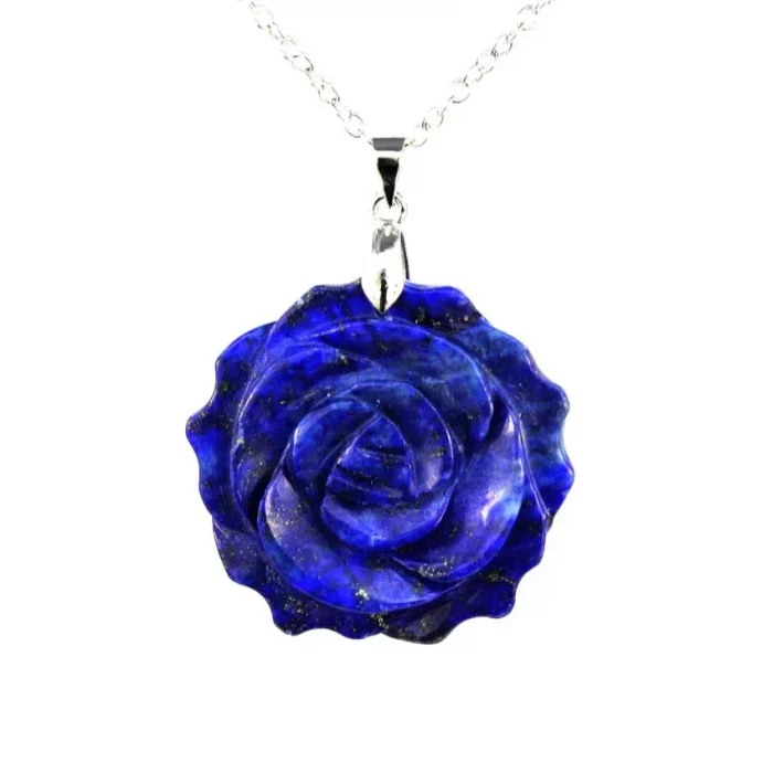 35mm Natural Crystal Carved Rose Flower Stone Pendant Amethyst Quartz Agate Lapis Lazuli Jewelry Charm Chain Necklace For Women - Image 2
