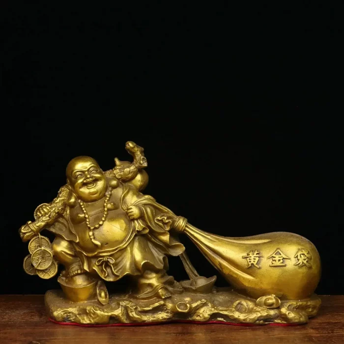 Lucky Copper Big Belly Laughing Buddha Maitreya Buddha Statue Ornament Opening Gift - Image 4