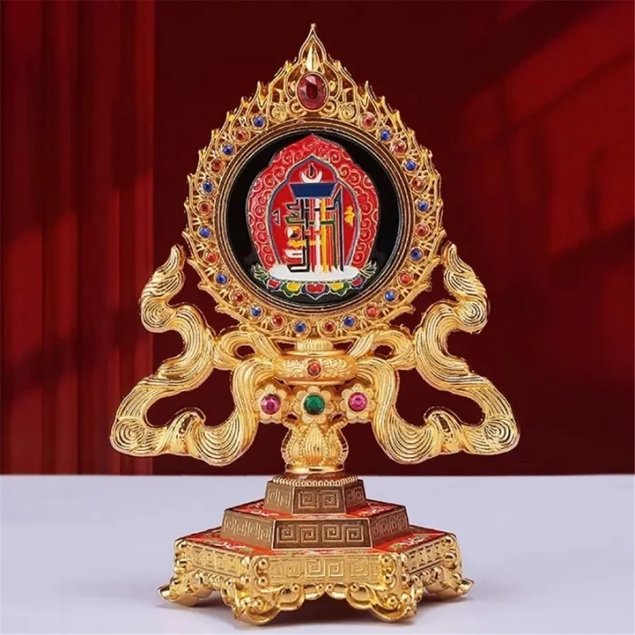 Multicolor Tibetan Alloy Engraving Inlaid Gem Ten Phase at Ease Mirror ​Handicraft Auspicious Altars Tribute Desktop Decorative - Image 1