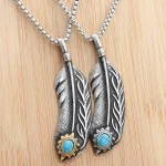 Vintage Stainless Steel Feather Necklace For Men Women Punk Biker Feather Green Stone Pendant Necklaces Fashion Jewelry Gifts - Image 2