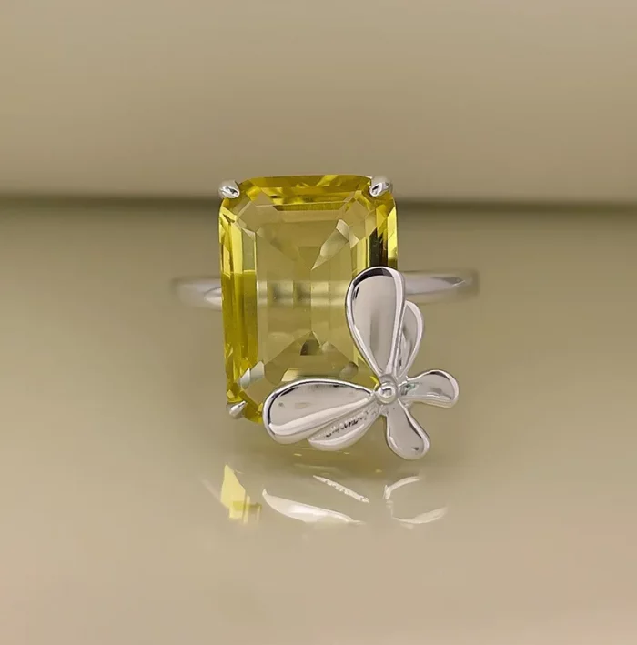 925 Stamp New Butterfly Ring Female Rectangular Aquamarine Sapphire Yellow Zircon Fashion Ring Party Birthday Jewelry Gift - Image 2