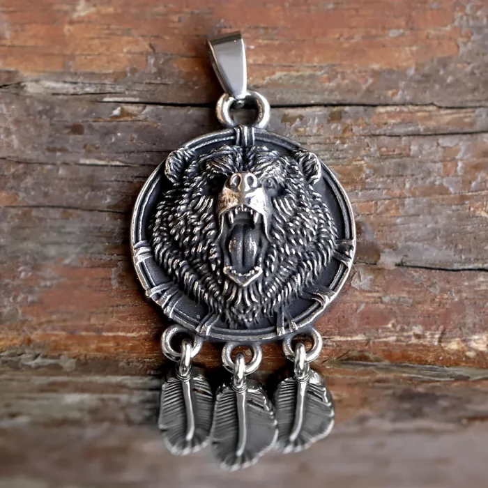 new stainless steel Amulet Viking Slavic God Symbol Warding Veles Bear Paw feather Pendant Necklace Jewelry - Image 5