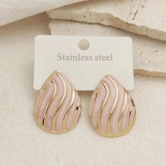 Light luxury colored shell stripe dripping oil metal earrings, high-quality waterproof jewelry a gift of earrings for girlfriend - Image 5