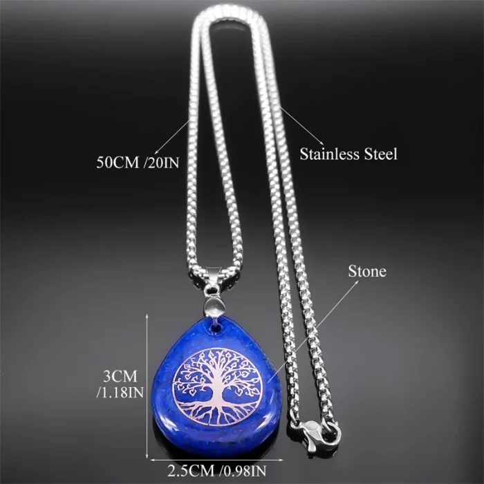Yoga Tree of Life Necklace for Women Men Lapis Lazuli Stone Stainless Steel Silver Color Amulet Chain Jewelry collier NZZZ366-5S - Image 6