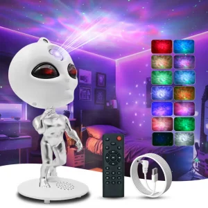 USB Powered Alien Galaxy Projector Light LED Laser Star Night Light with Remote Control Speaker Rotatable Atmosphere Aurora Lamp