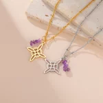 Skyrim Purple Crystal Witch Knot Pendant Necklace Women Stainless Steel Beads Chain Vintage Amulet Witchcraft Jewelry Gift - Image 2
