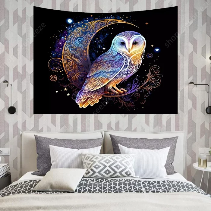 Lunar Owl Wall Tapestry Celestial Aesthetic, Moon Lovers Gift, Witch Wall Art, Ethereal Altar Cloth Trippy Room Decor Aesthetic - Image 4