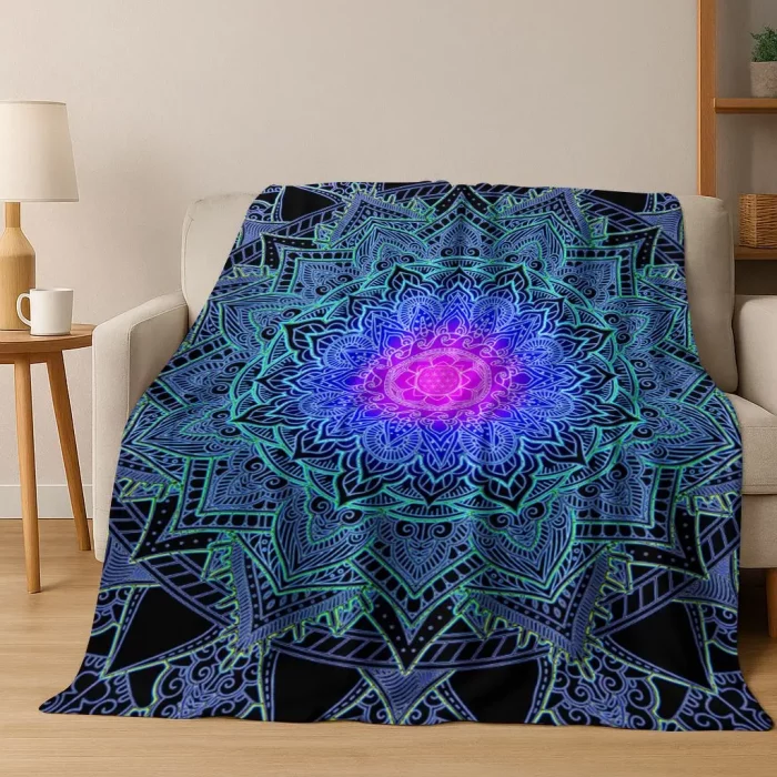 Rainbow Mandala Flower Chakras Yoga Bohemia Art Flannel Blanket,Cozy Soft Throw Blanket for Home Bedroom Bed Sofa Cover Kid Gift - Image 2