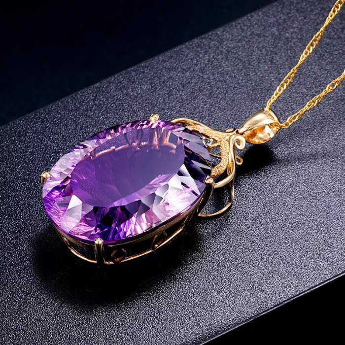 18K Gold-Plated Heart Amethyst Pendant Plated Colored Gemstone Natural Purple Diamond Necklace Fashion Jewelry - Image 4