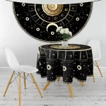 1 Piece Tarot Circular Tablecloth Waterproof Color Terrace Dining Table Cover Multi-purpose Towel 63 inch Black Gold Tableclot - Image 6