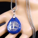 Yoga Tree of Life Necklace for Women Men Lapis Lazuli Stone Stainless Steel Silver Color Amulet Chain Jewelry collier NZZZ366-5S - Image 2