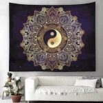 Hot Stamping Yin Yang Mandala Tapestry Home Decor Black Wall Hanging Gossip Tapestry Cloth Fabric Tapestries Blanket Beach Towel - Image 2