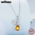 WOSTU Real 925 Sterling Brazil Citrine Crystal Honeybee Daisy Pendant Necklace For Women Wedding Party Bridal Gift Wholesale - Image 6