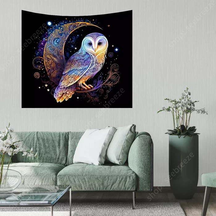 Lunar Owl Wall Tapestry Celestial Aesthetic, Moon Lovers Gift, Witch Wall Art, Ethereal Altar Cloth Trippy Room Decor Aesthetic - Image 5