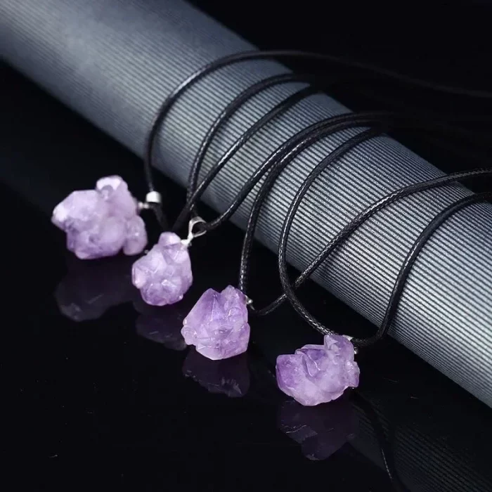 1PC Natural Crystal Rough Stone Amethyst Pendant Energy Healing Gemstone Amethyst Necklace Charms Chakra Halo Jewelry for Women - Image 7
