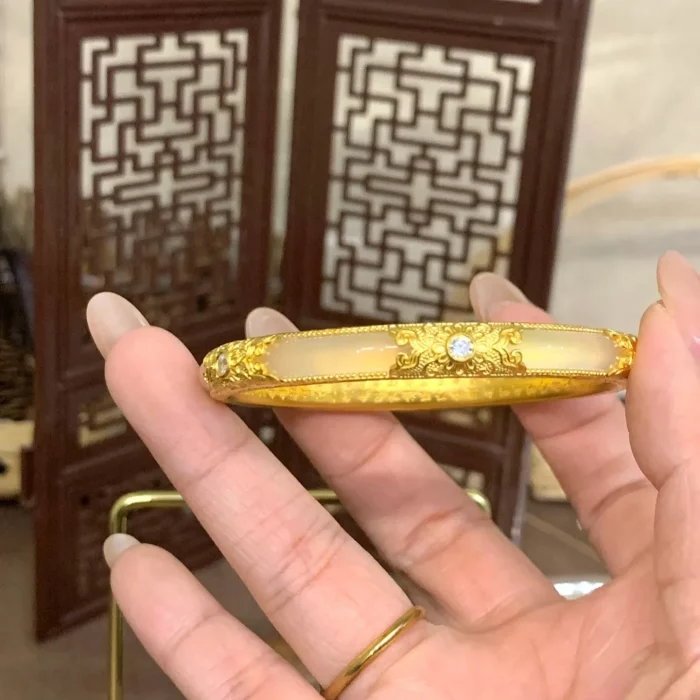 New Women's Bracelet Palace Style Golden Jade Good Luck Hotan Jade Luxury Jewelry 9999 24K real gold - Image 3
