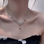JWER Trendy Bling Moonstone Star Cross Pendant Necklace for Women Punk Hip Hop Star Chain CrystalNecklace Party Y2K Jewelry Gift - Image 5