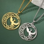 Dawapara Mythological Animals Phoenix Necklace Powerful Totem Celtics Crescent Moon Protection Amulet Stainless Steel Jewelry