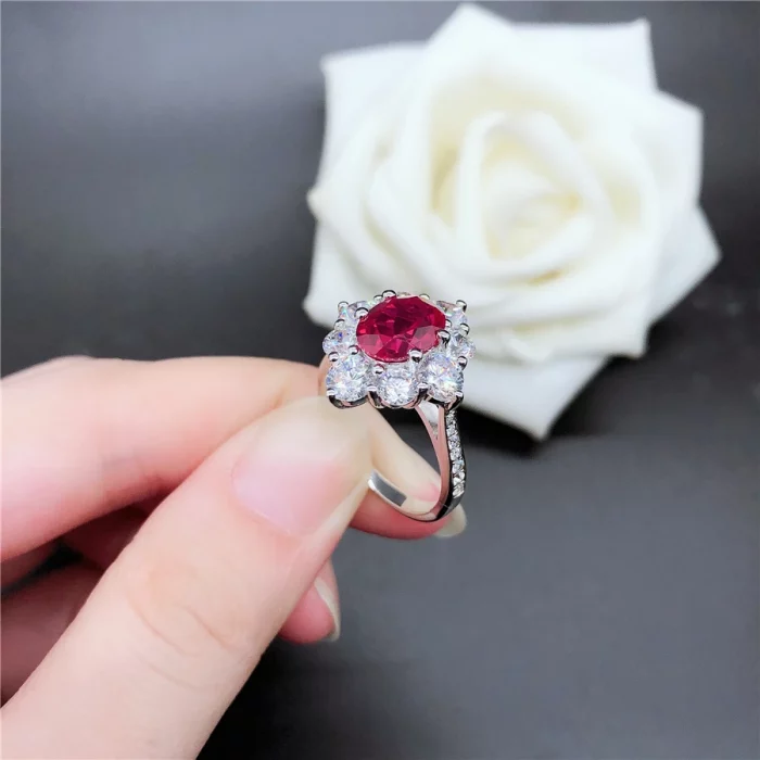 Genuine Solid White Gold 18K Ring 2CT Oval Shape Ruby Engagement Ring Women Love Promise Gift Natural Gemstone Brilliant Forever - Image 3