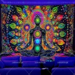 Blacklight Tapestry Seven Chakra Yoga Meditation Tapestry UV Reactive Black Light Poster Lotus Spiritual Wall Hanging For Room - Image 2