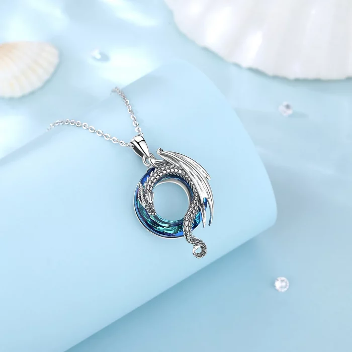 Eudora Real 925 Sterling Silver Dragon Neckalce for Women Luxury Austrian Crystal Cool Dragon Pendants Necklaces Trendy Jewelry - Image 5