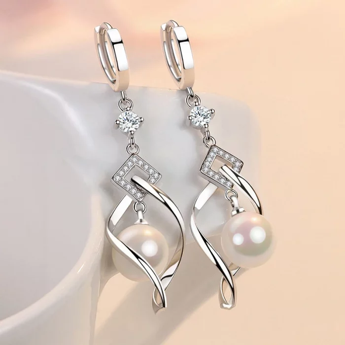 ALIZERO 925 Sterling Silver AAA Zircon Natural Pearl Earrings For Women Fashion Gorgeous Wedding Engagement Party Jewelry - Image 4