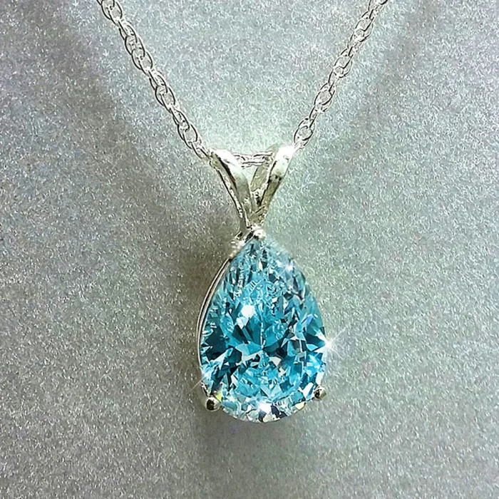 Water Drop Lab Aquamarine Zircon Pendant 925 Sterling silver Wedding Pendants Necklace For Women Charm Party Choker Jewelry Gift - Image 2