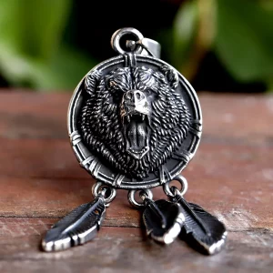 new stainless steel Amulet Viking Slavic God Symbol Warding Veles Bear Paw feather Pendant Necklace Jewelry