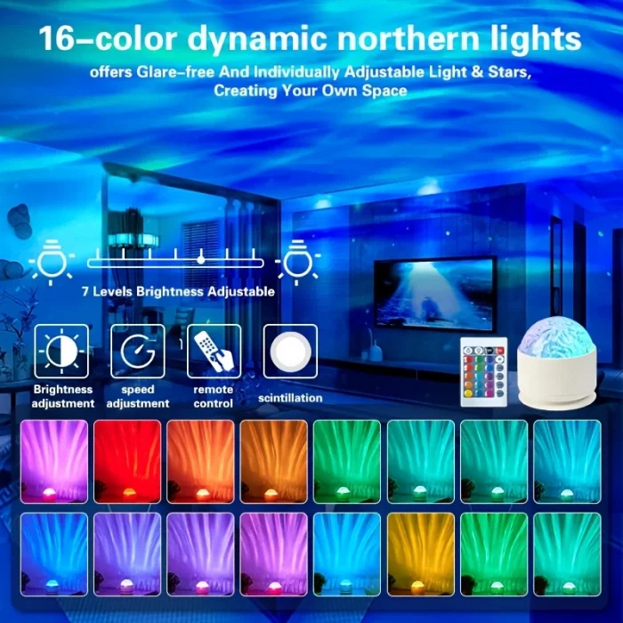 Night Sky Starry Projector Light Night Light Remote RGB 7 Modes Aurora Water Ripple Projector Lamp Party Room Decor USB Plug-in - Image 5