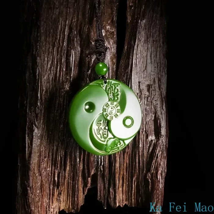 Real Natural Green Jade Taiji Bagua Pendant Necklace Carved Charm Jadeite Jewelry Fashion Amulet Gifts for Men Women Gemstone - Image 6