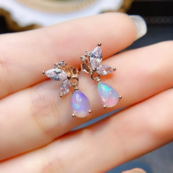 FS Fashion Real S925 Sterling Silver Inlay Natural Opal Earrings With Certificate Fine Weddings Jewelry for Women MeiBaPJ - Image 2