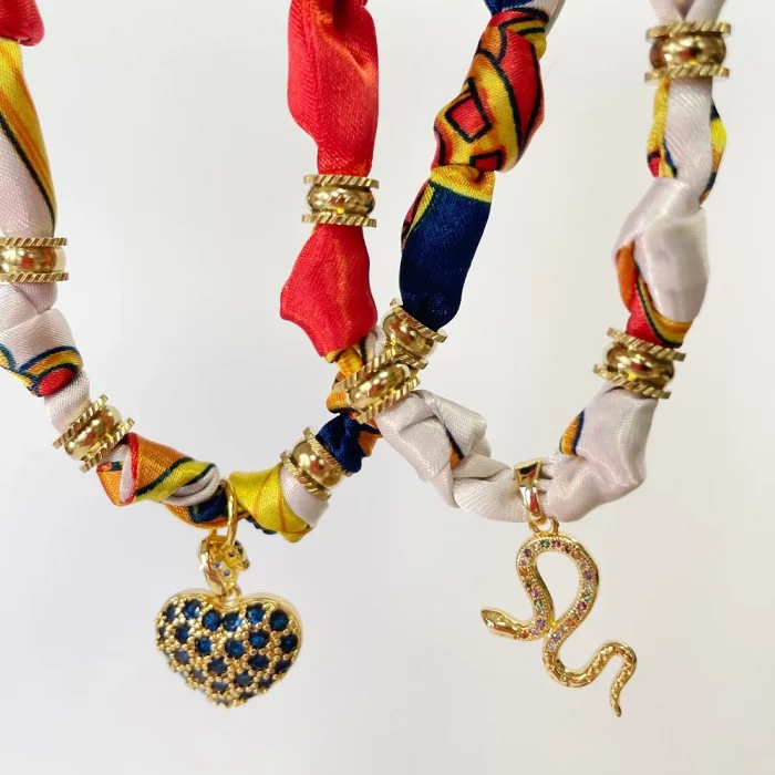 Bandana Necklace Collection – Snake, Cross, Heart, H, and Evil Eye Pendants, Lucky Protective Necklace - Image 2