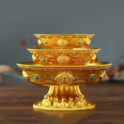 Zinc Alloy Tribute Buddhist Fruit Plate Gold Auspicious Luster Tibetan Plate Engraving Buddha Fruit Saucer Home Gift Decorative